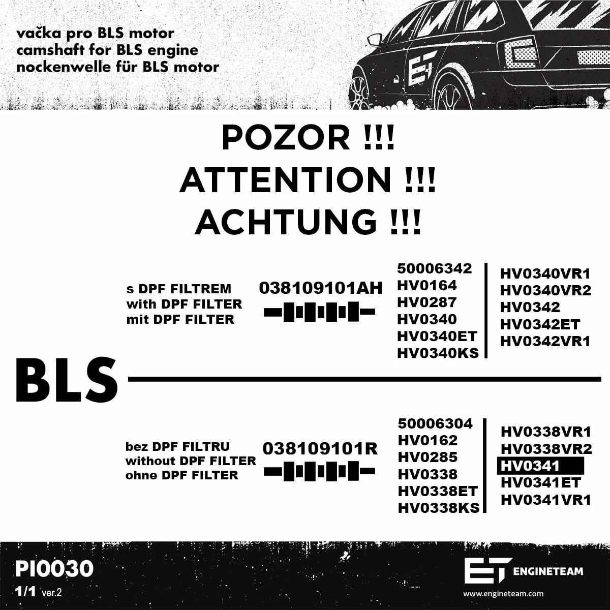 Wał rozrządu silnika, zestaw HV0341 ET Engineteam