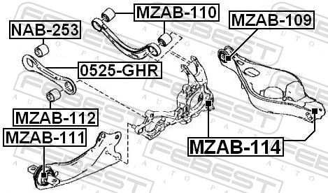 MZAB111 Febest Silentblock tylnego wahacza podłużnego przedni