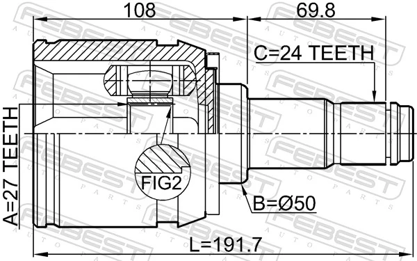 Przegub homokinetyczny wewnętrzny przedni prawy do Toyota Sienna  L2
