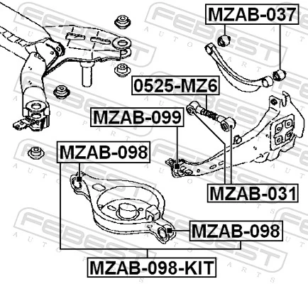 MZAB098KIT Febest Silentblock wahacza tylnego dolnego