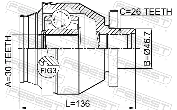 Przegub homokinetyczny wewnętrzny przedni lewy VAG 7H0498103C