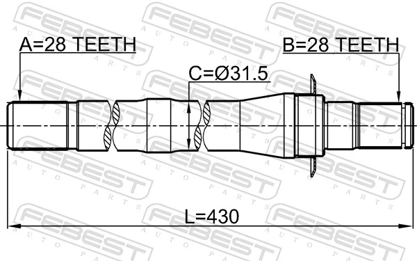 1212CM10AT4WD Febest Wał napędowy półosi pośredni