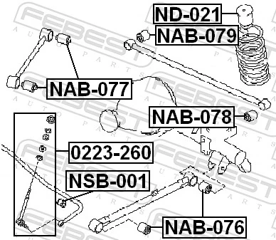 NAB076 Febest Silentblock tylnego wahacza podłużnego przedni