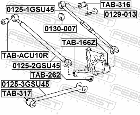 0129013 Febest Śruba regulacji tylnego wahacza (dla zbieżności), wewnętrzny