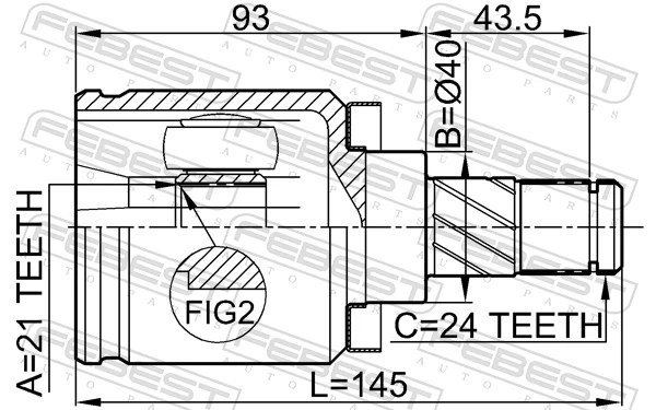 Przegub homokinetyczny przedni wewnętrzny Nissan Almera 2 N16