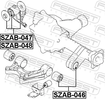 SZAB047 Febest Silentblock trawersu do mocowania przedniego reduktora prawy