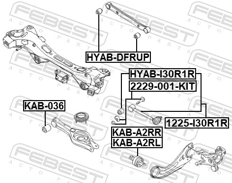 2229001KIT Febest Śruba regulacji tylnego wahacza (dla zbieżności), wewnętrzny