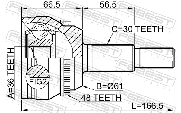 0110GSX30A48 Febest Przegub homokinetyczny zewnętrzny tylny