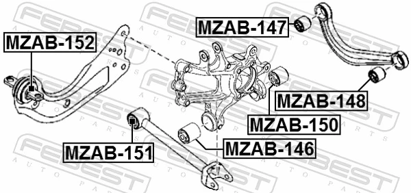 MZAB152 Febest Silentblock tylnego wahacza podłużnego przedni