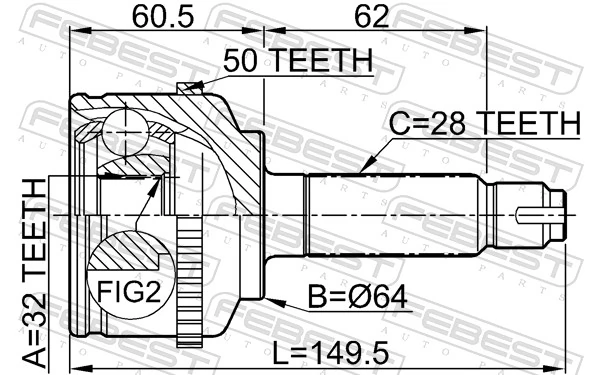 Przegub homokinetyczny przedni zewnętrzny Honda Accord VI