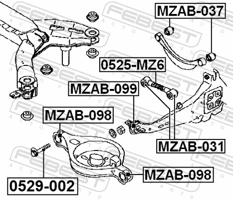 MZAB098 Febest Silentblock wahacza tylnego dolnego
