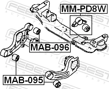 MAB095 Febest Silentblock trawersu do mocowania przedniego reduktora przedni