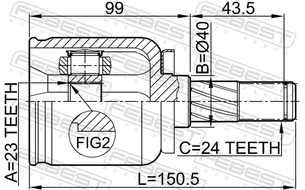 Przegub homokinetyczny przedni wewnętrzny do Nissan Primera  P12