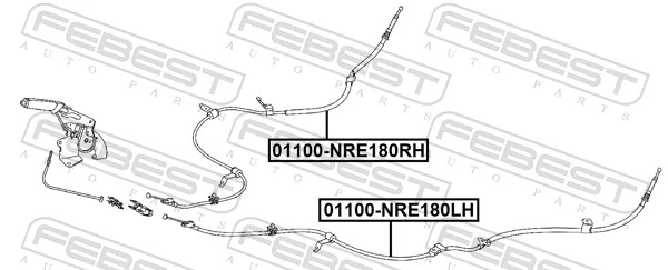 01100NRE180RH Febest Linka hamulca ręcznego tylna prawa