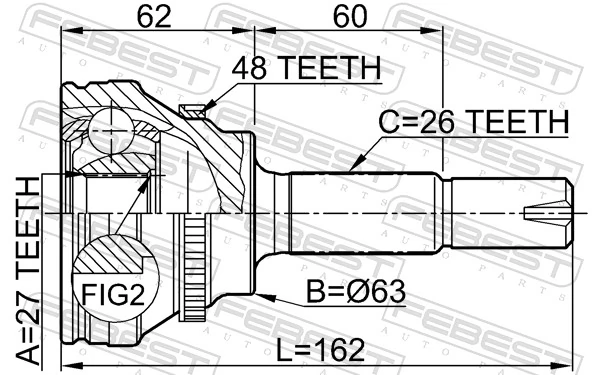 Przegub homokinetyczny przedni zewnętrzny Toyota Corolla VERSO minivan (R10) (2004 - 2009) cena, od 52,44 USD