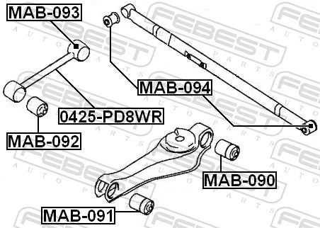 MAB090 Febest Silentblock wahacza podłużnego tylnego dolnego