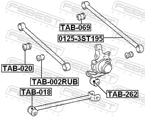 TAB002RUB Febest Silentblock wahacza poprzecznego tylnego zewnętrzny