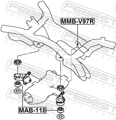 MAB118 Febest Silentblock trawersu do mocowania przedniego reduktora przedni