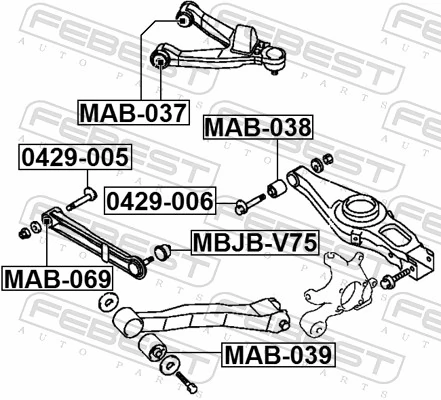 MAB038 Febest Silentblock wahacza tylnego dolnego