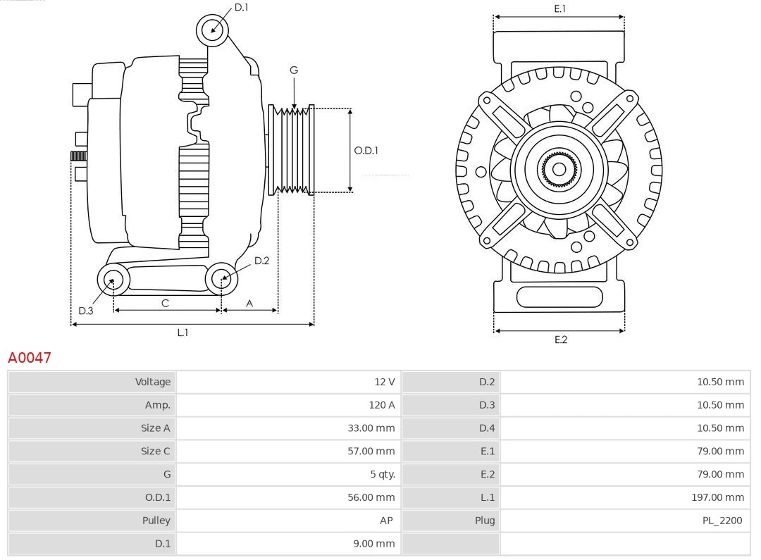 Alternator A0047 As-pl