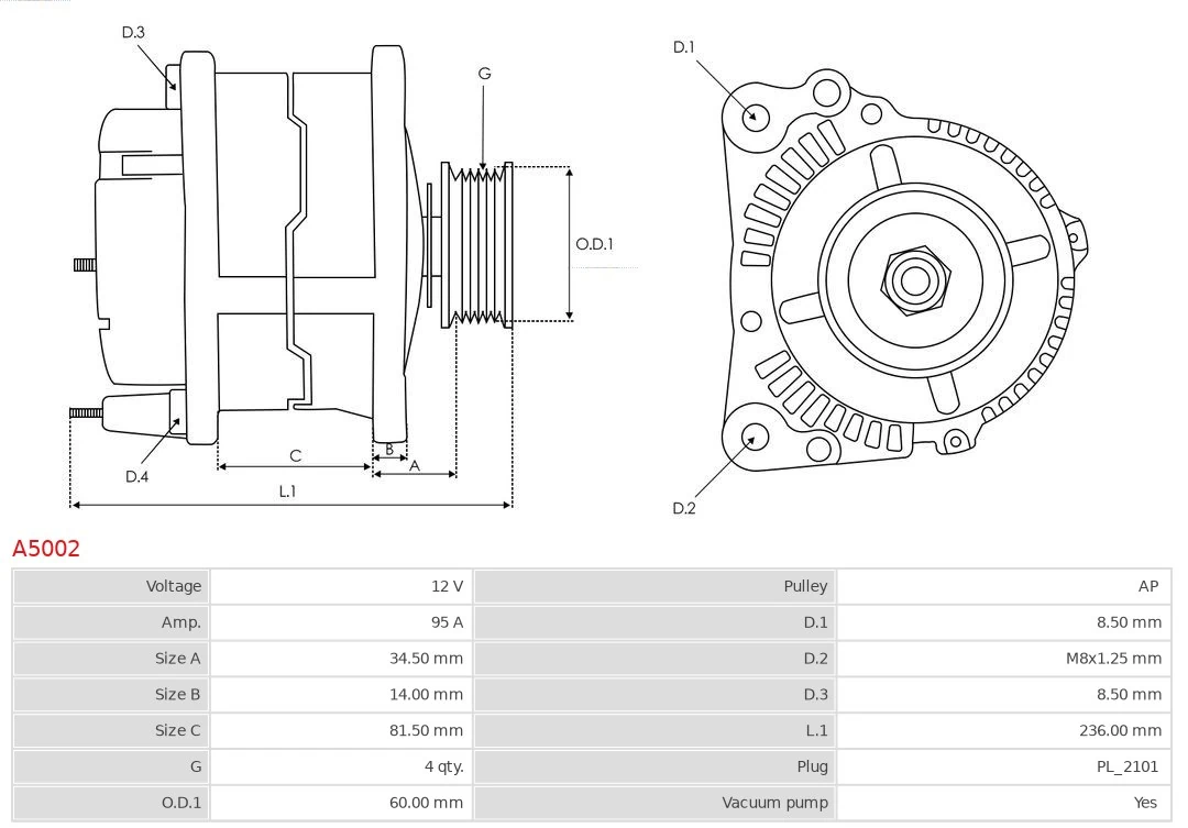 Alternator A5002 As-pl