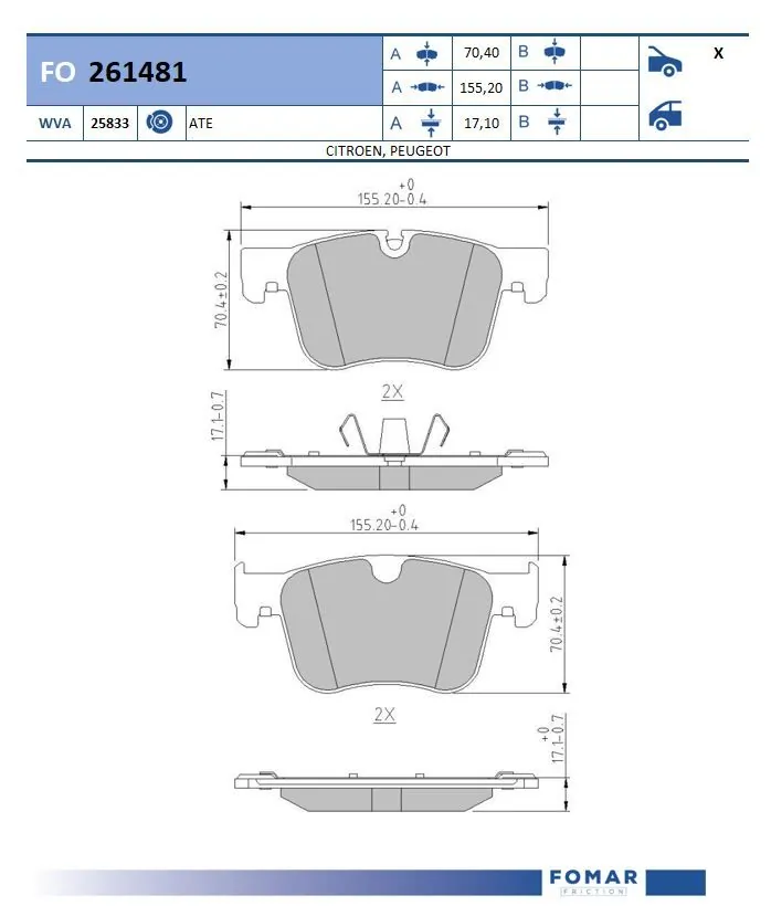 302464 VALEO Klocki hamulcowe przednie tarczowe
