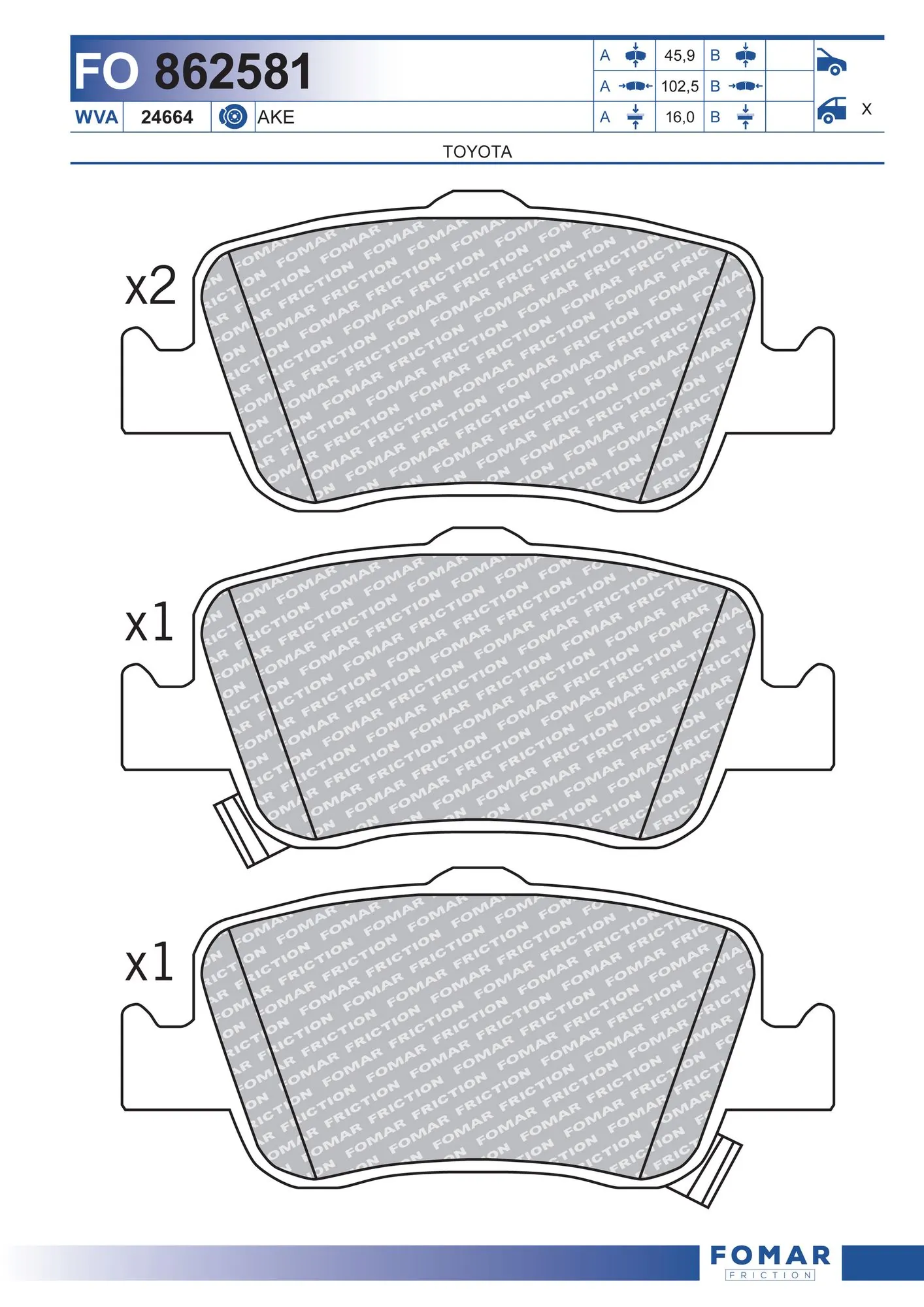 Okładziny (klocki) do hamulców tarczowych tylne Toyota Corolla sedana (E12) (2002 - 2006) cena, od 24,80 USD