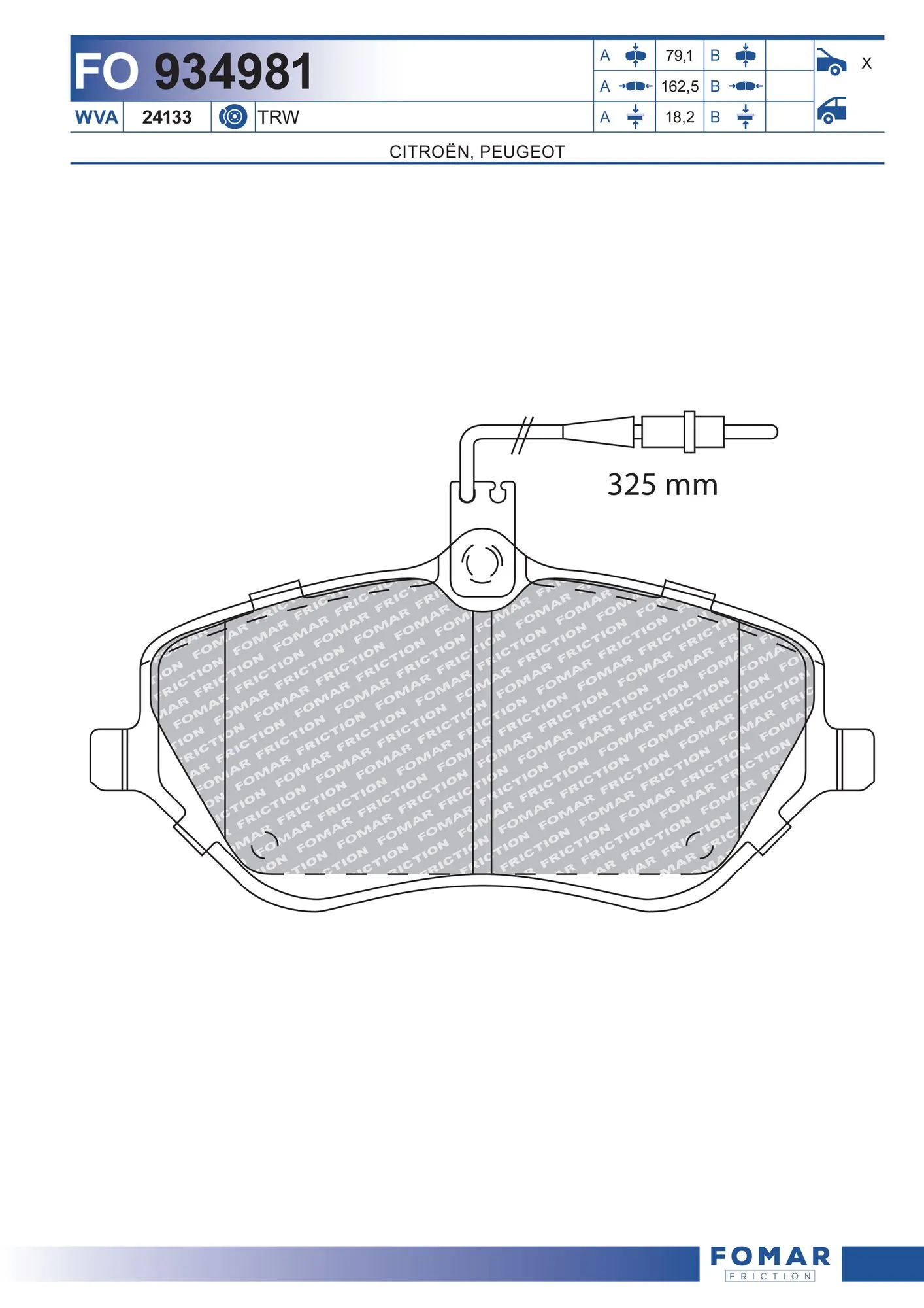 Klocki hamulcowe przednie tarczowe do Peugeot 607  9D, 9U