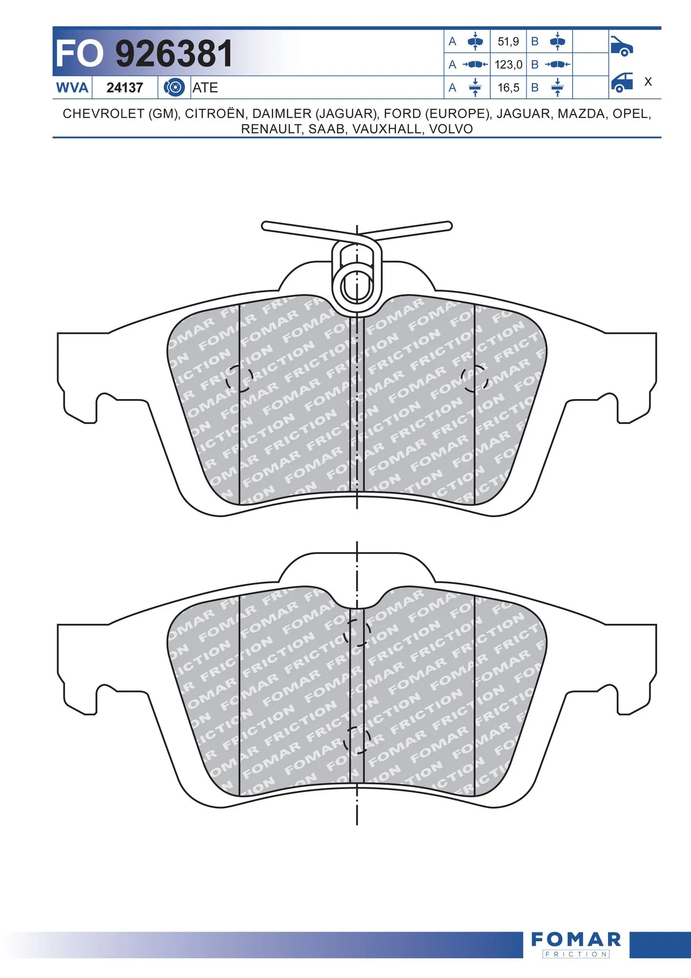 Okładziny (klocki) do hamulców tarczowych tylne Ford Focus III hatchback (CB8) (2010 - 2020) cena, od 23,09 USD