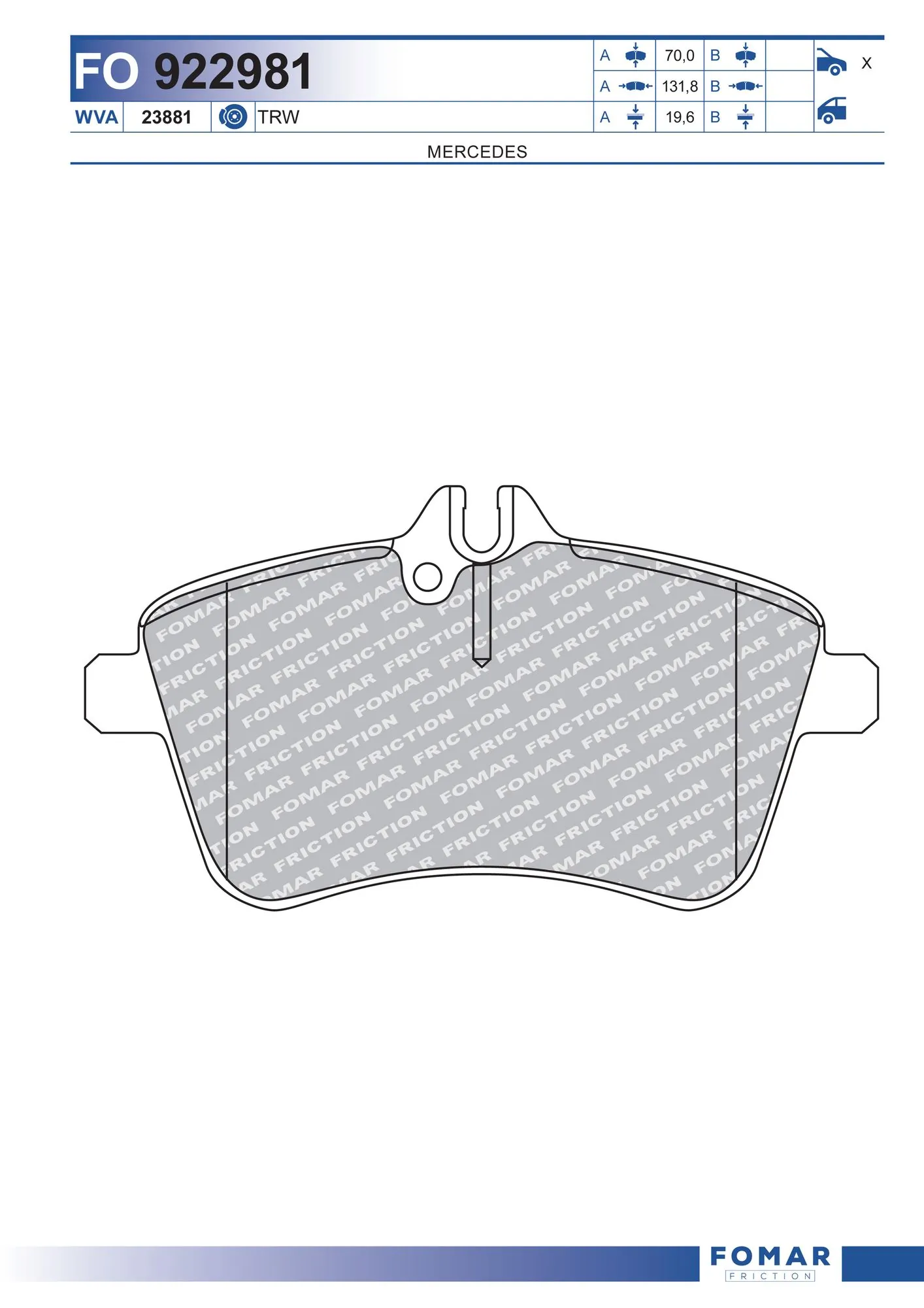 Klocki hamulcowe przednie tarczowe Mercedes B minivan (W245) (2005 - 2011) cena, od 32,68 USD