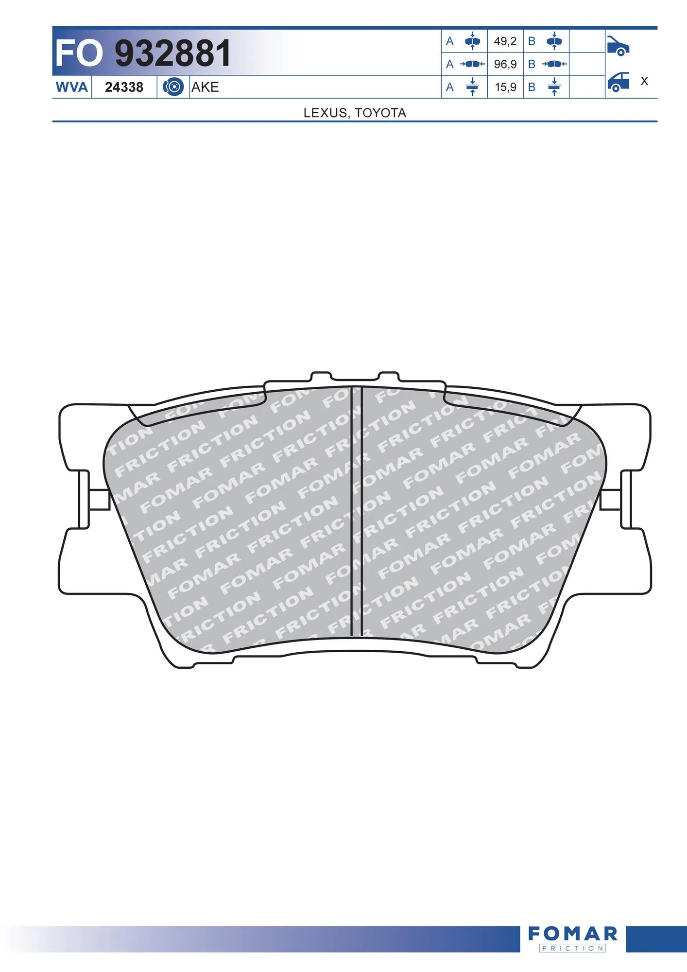 Do koszyka Okładziny (klocki) do hamulców tarczowych tylne Toyota Avalon  GSX30