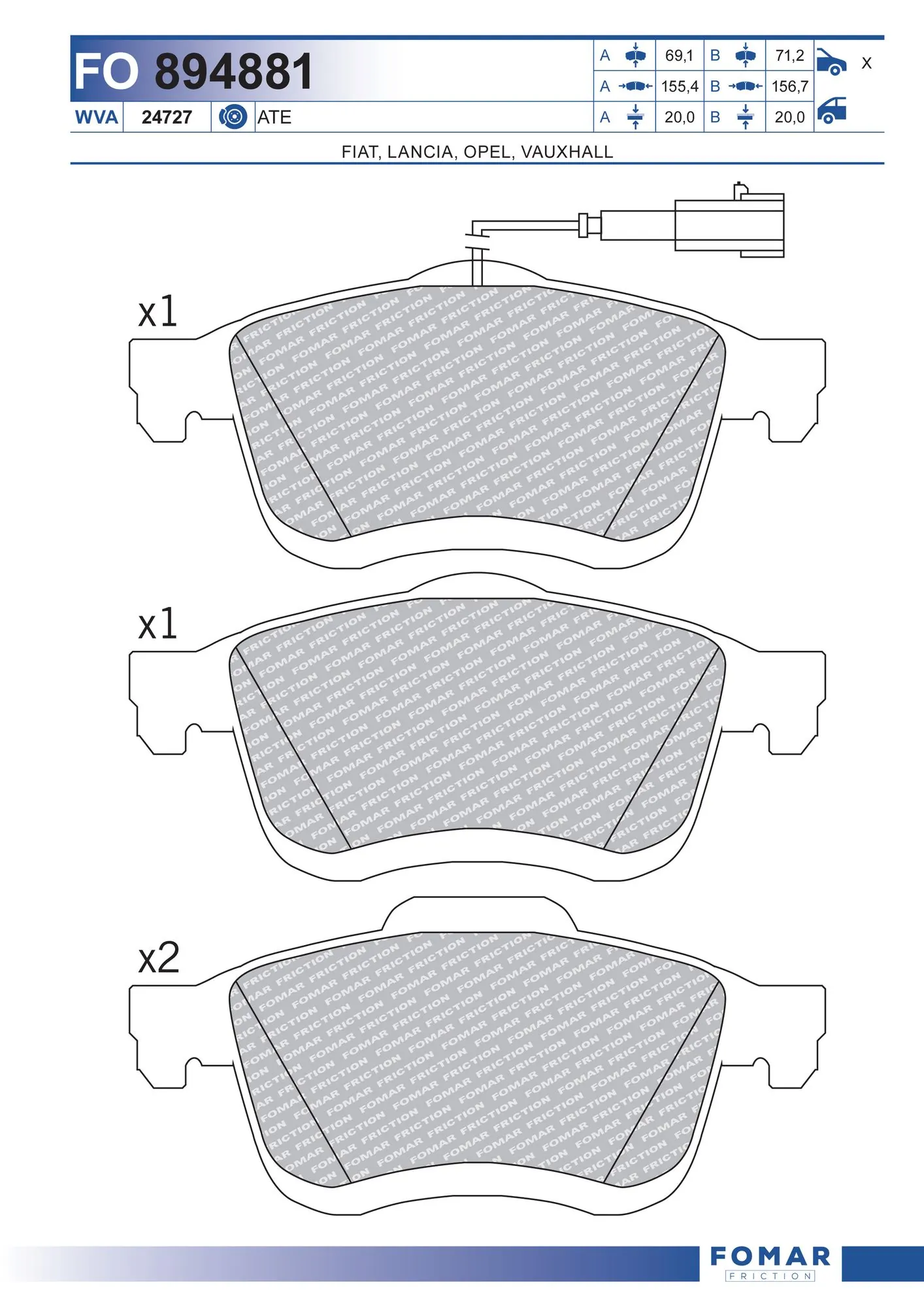 Do koszyka 77365796 Chrysler Klocki hamulcowe przednie tarczowe