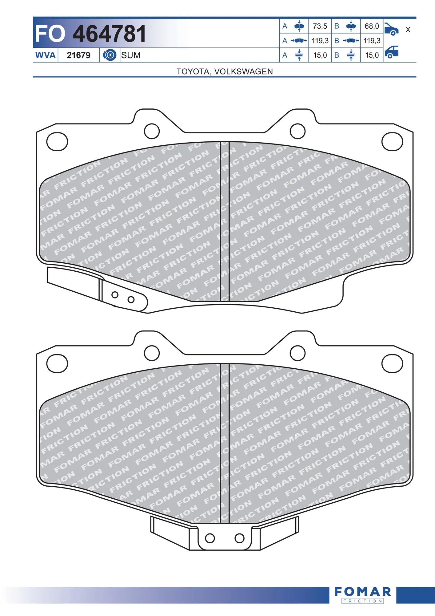 Klocki hamulcowe przednie tarczowe do Toyota Land Cruiser 80 J8