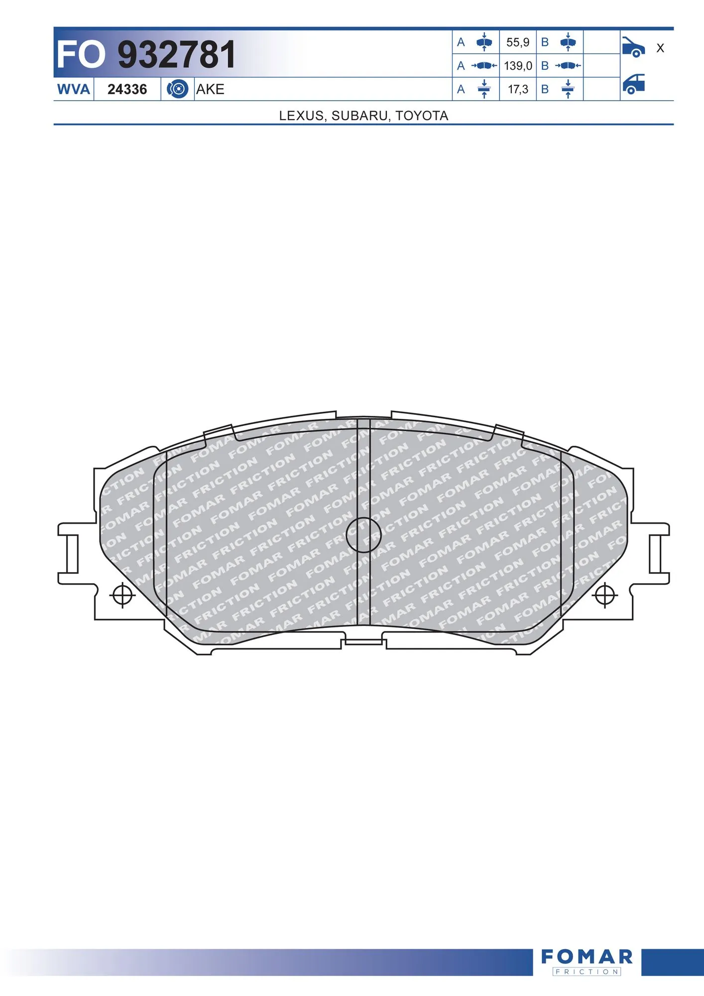  Klocki hamulcowe przednie tarczowe Toyota Auris 
