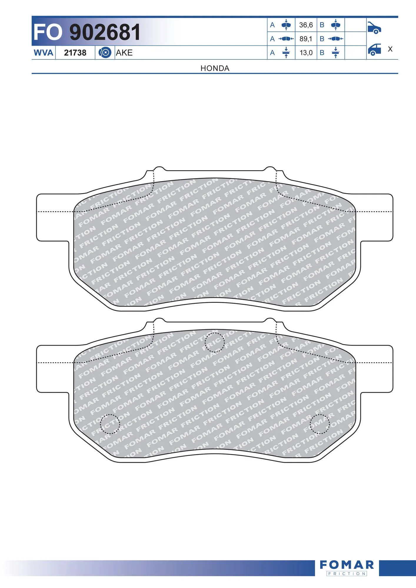 Okładziny (klocki) do hamulców tarczowych tylne do Honda Accord III CA4, CA5