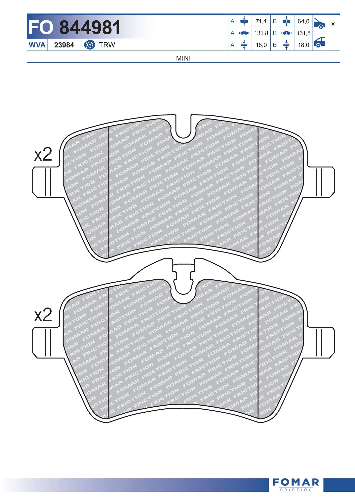 Klocki hamulcowe przednie tarczowe do MINI Cooper  R56