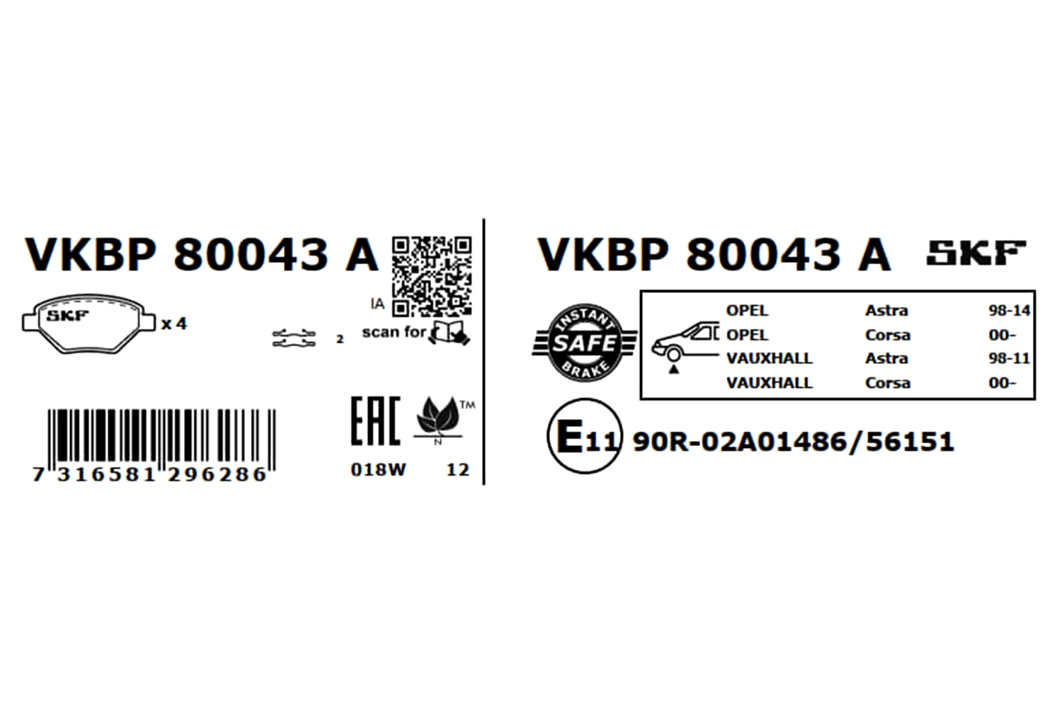 Do koszyka VKBP80043A SKF Klocki hamulcowe przednie tarczowe
