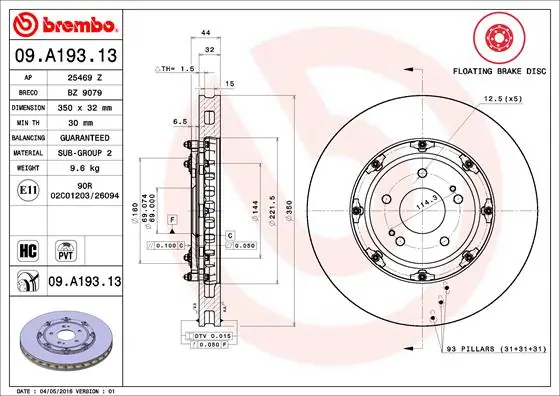 Do koszyka 4615A023 Mitsubishi Tarcza hamulcowa przednia