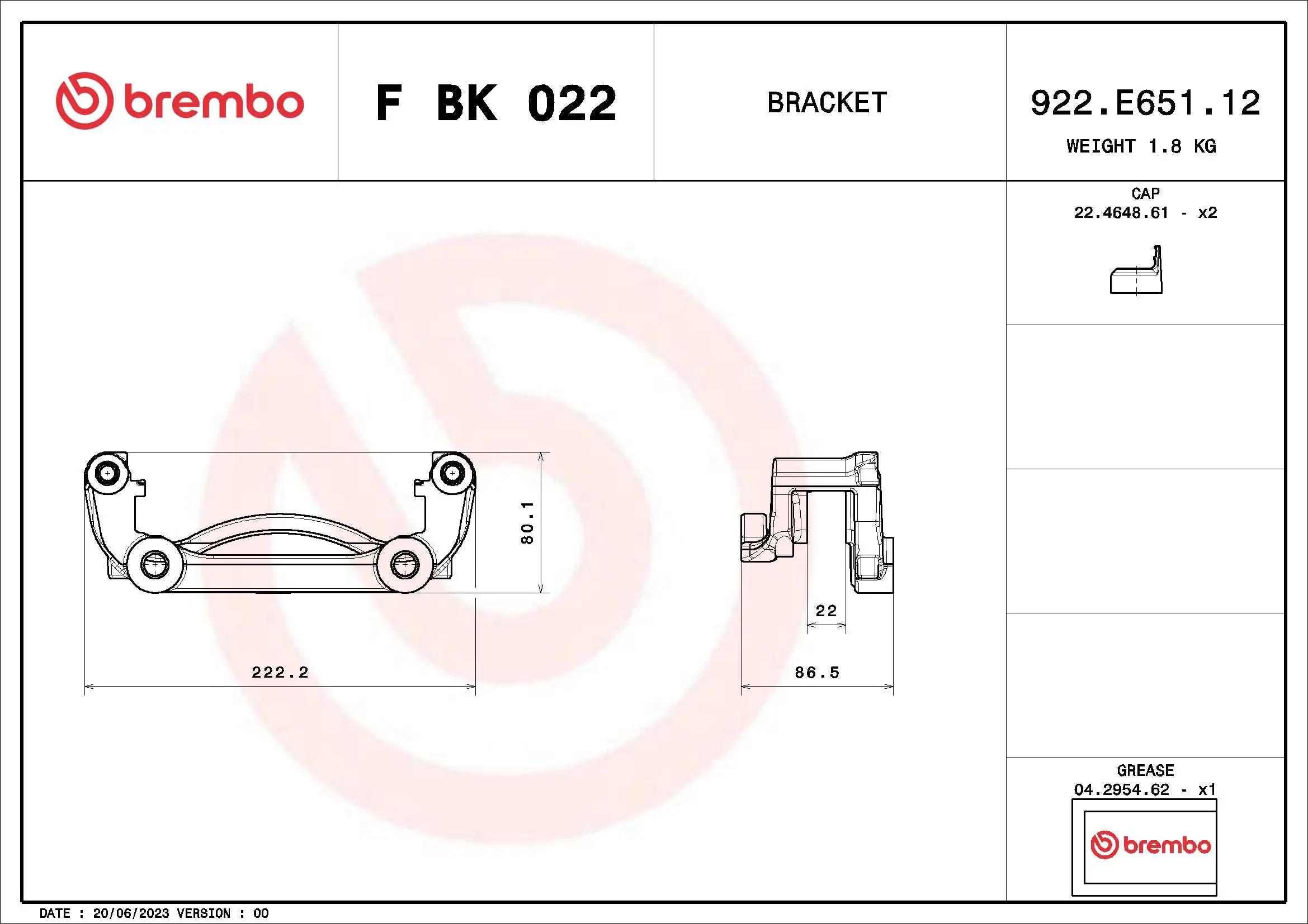 FBK022 Brembo Jarzmo zacisku hamulcowego tylnego