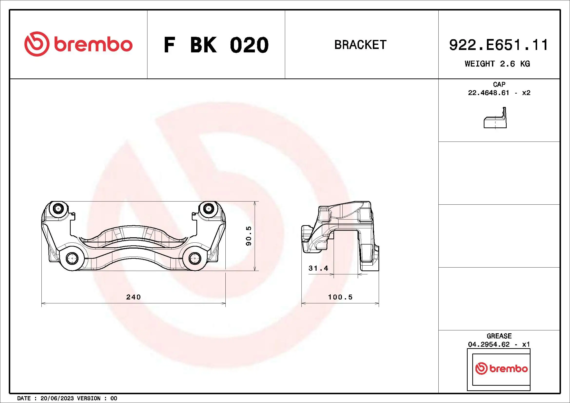 FBK020 Brembo Jarzmo zacisku hamulcowego przedniego