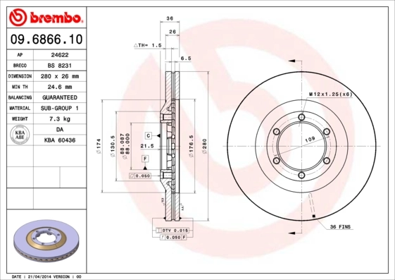 Do koszyka 8970340353 Hyundai/Kia Tarcza hamulcowa przednia