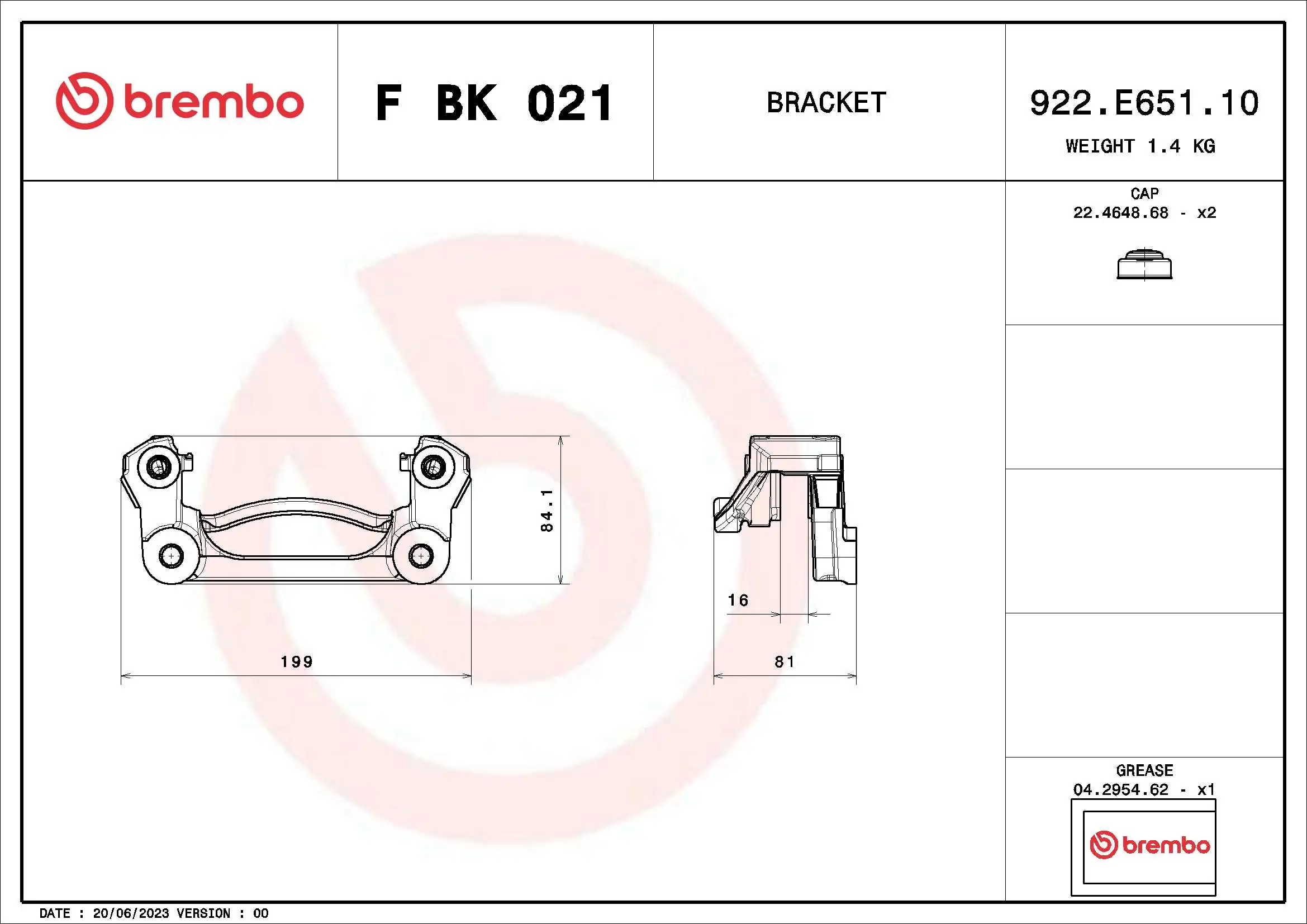 FBK021 Brembo Jarzmo zacisku hamulcowego tylnego