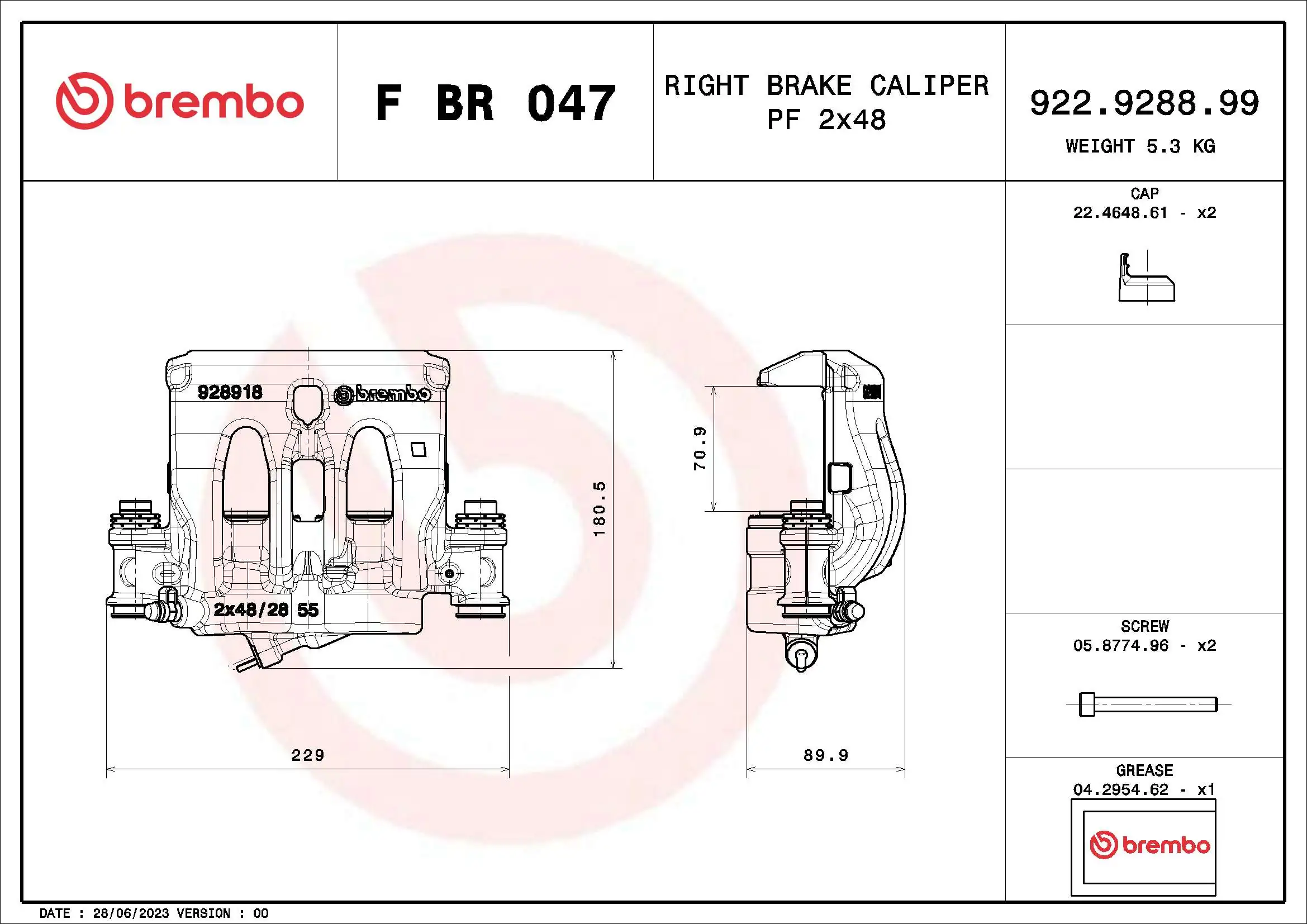 FBR047 Brembo Zacisk hamulcowy przedni prawy