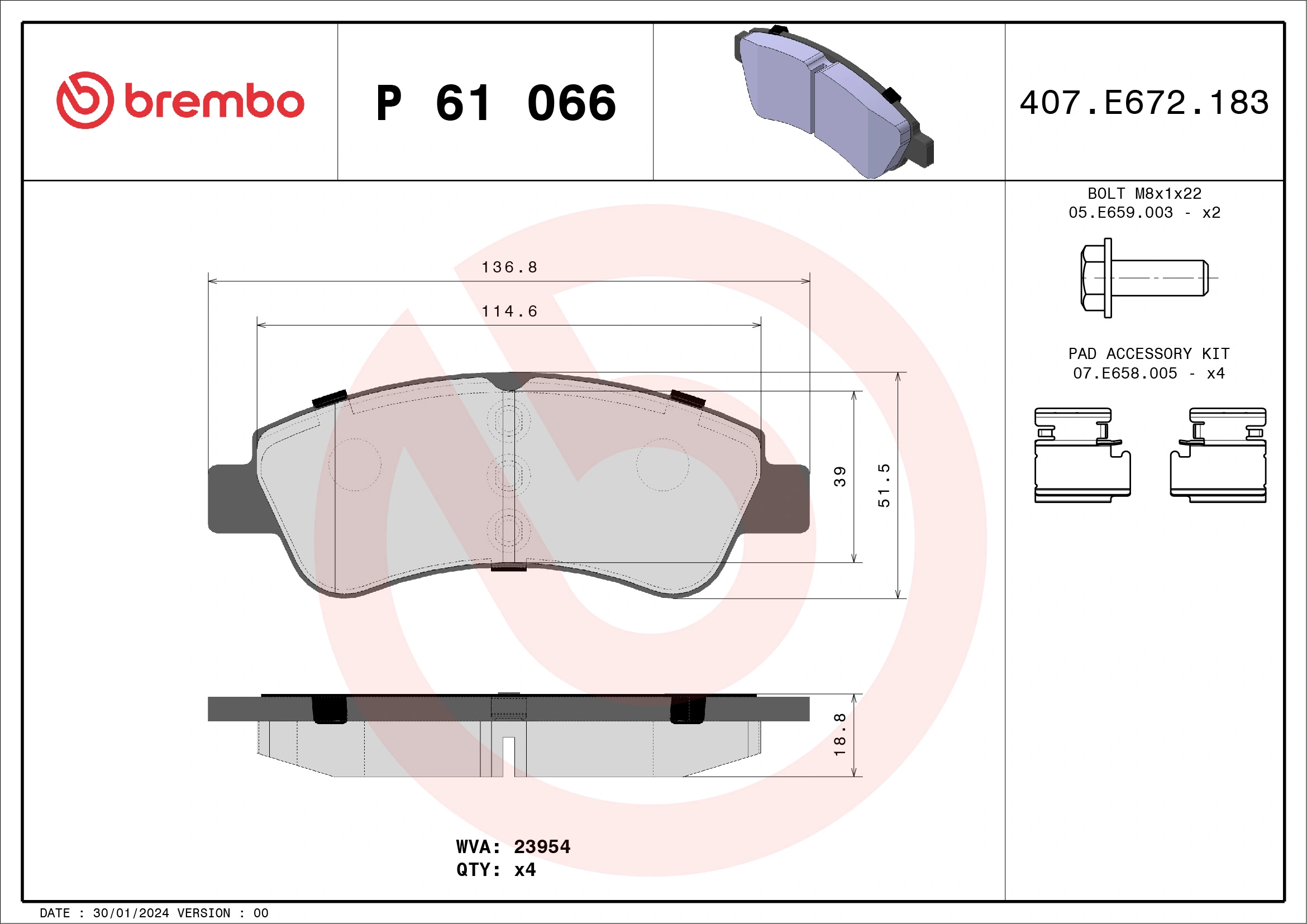 P61066 Brembo klocki hamulcowe przednie tarczowe