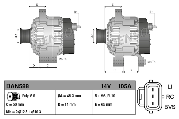 Alternator Denso DAN588 cena, od 210,78 USD