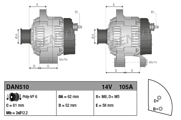 Do koszyka DAN510 Denso Alternator