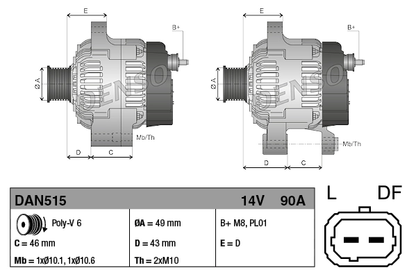 Alternator Denso DAN515 cena, od 66,40 USD