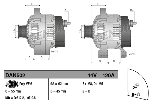 Alternator Denso DAN502 cena, od 263,14 USD