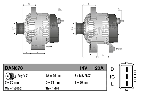 Alternator Denso DAN670 cena, od 160,04 USD