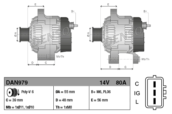 Alternator Denso DAN979 cena, od 213,24 USD